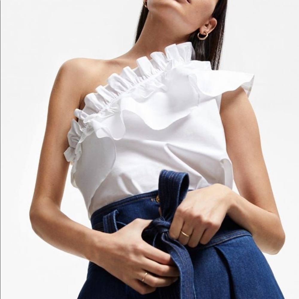 7 For All Mankind one shoulder ruffle top